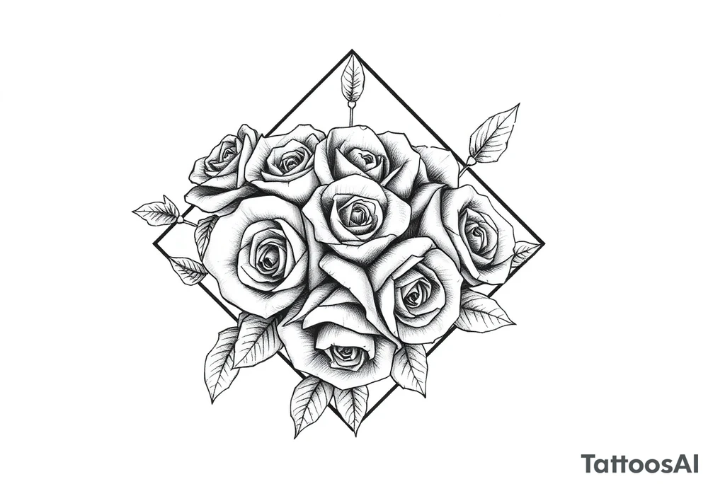 Small Roses with no leaves fully filling up the inside of an lateral elongated diamond shape tattoo idea