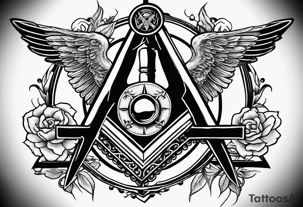 Masonic square and compass on staff of caduceus tattoo idea