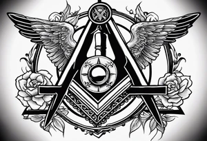 Masonic square and compass on staff of caduceus tattoo idea
