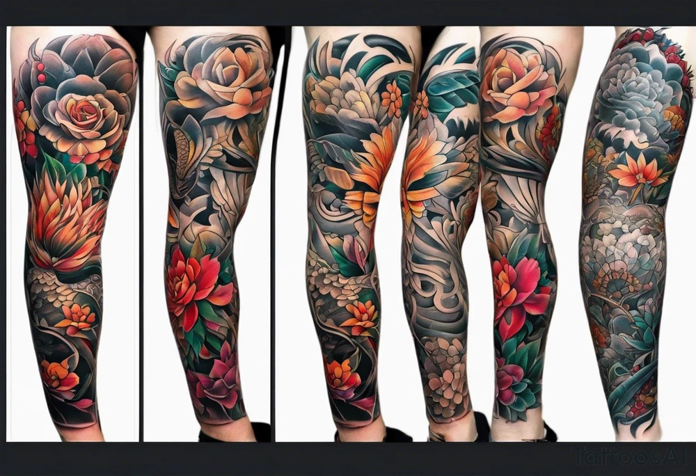 Full leg tattoo sleeve square tattoo idea