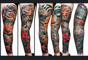 Full leg tattoo sleeve square tattoo idea