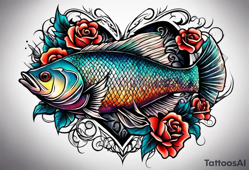 pescado adentro de un corazón tattoo idea