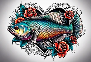 pescado adentro de un corazón tattoo idea