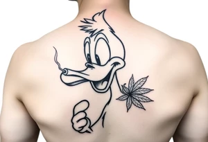 Older Daffy duck smoking a joint of marijuana tattoo idea
