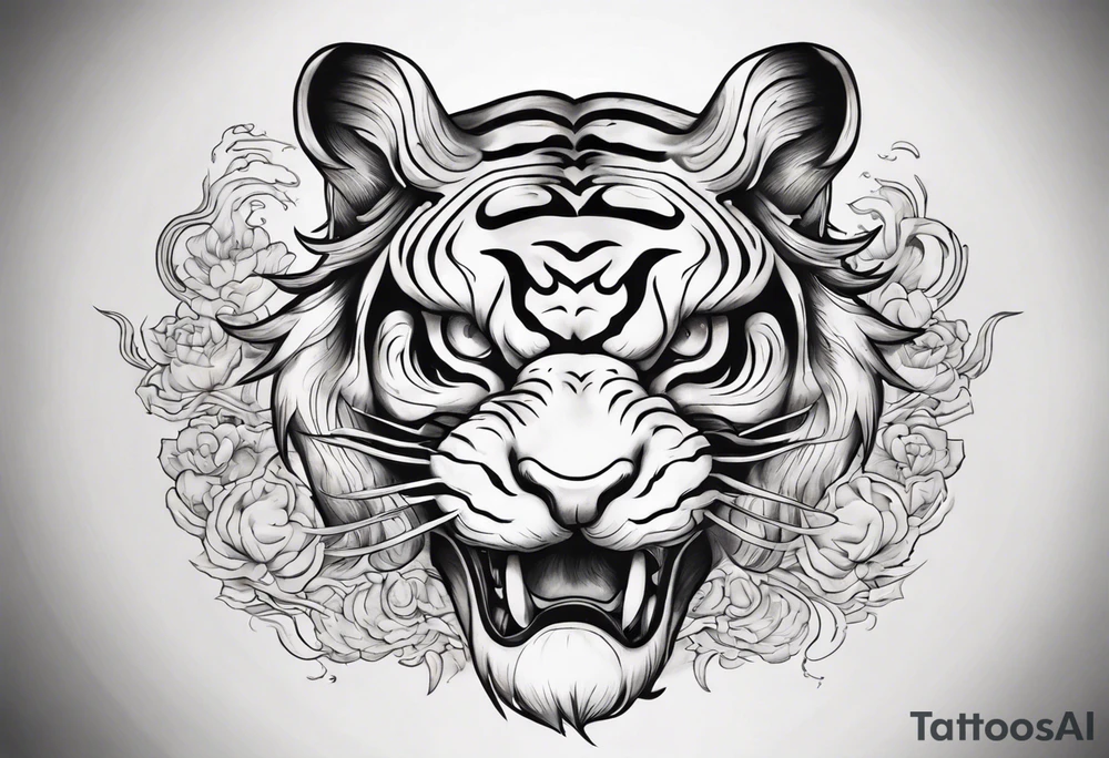 Ancient mythical tiger like creature on a sleeve tattoo idea