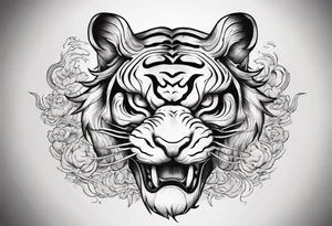 Ancient mythical tiger like creature on a sleeve tattoo idea