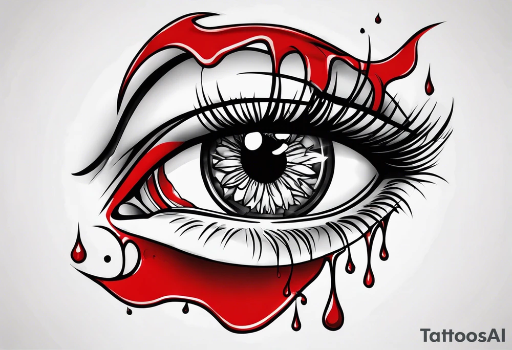 Bleeding tear draining to down from red eye tattoo design model tattoo idea