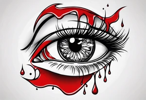 Bleeding tear draining to down from red eye tattoo design model tattoo idea