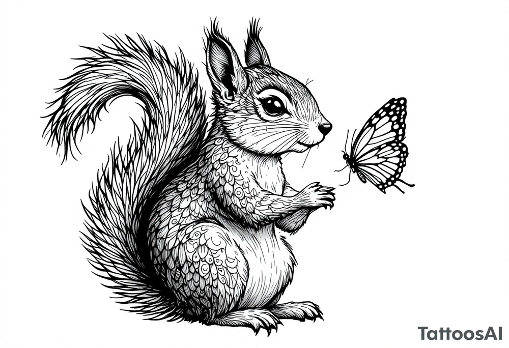 A squirrel holding a butterfly tattoo idea