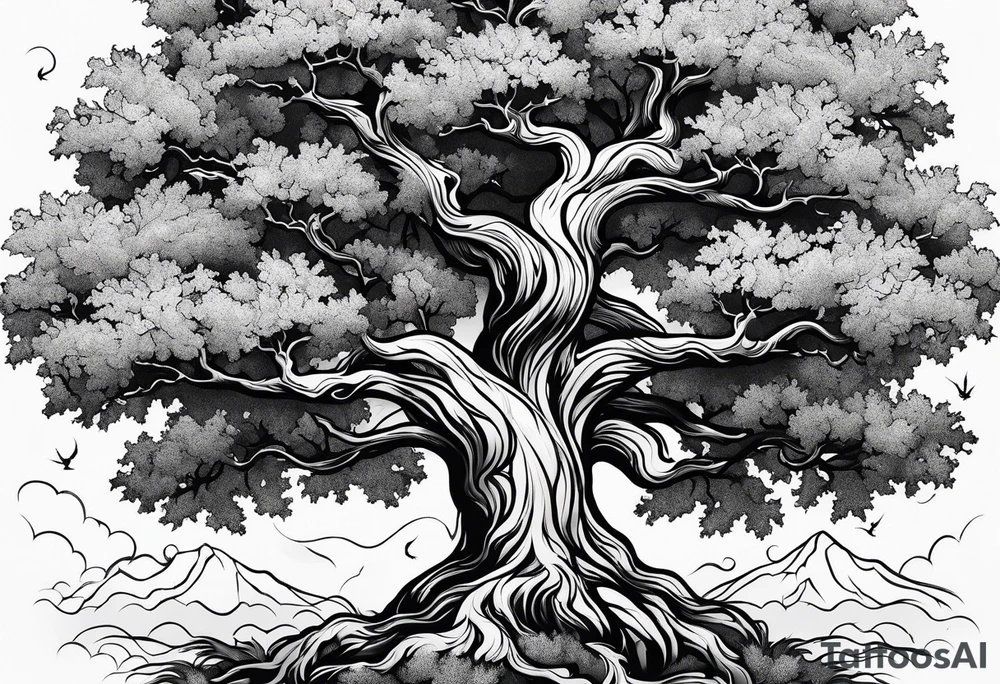 oak tree with phoenix tattoo idea