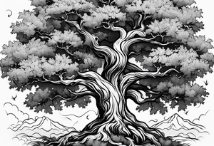 oak tree with phoenix tattoo idea