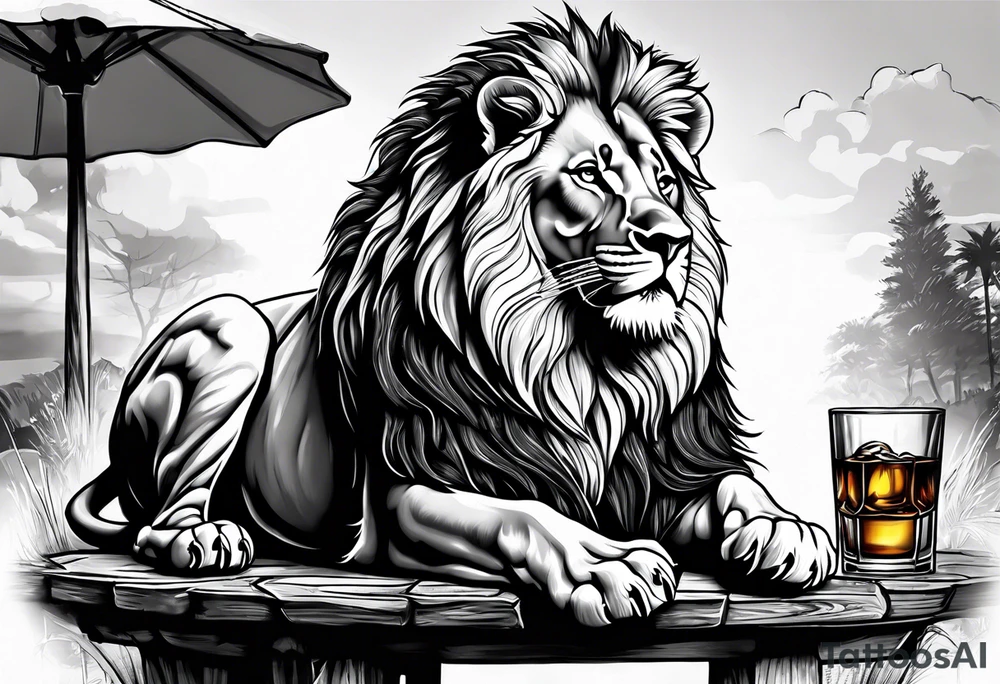 A lion drinking whiskey tattoo idea