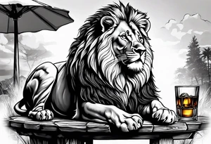 A lion drinking whiskey tattoo idea
