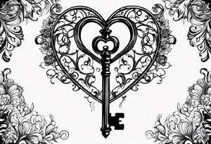 heart shaped skeleton key that looks antique made of metal. the year 2016 one the key. with antique scrolling and ornate details. this tattoo will go in the groin area or bikini line tattoo idea