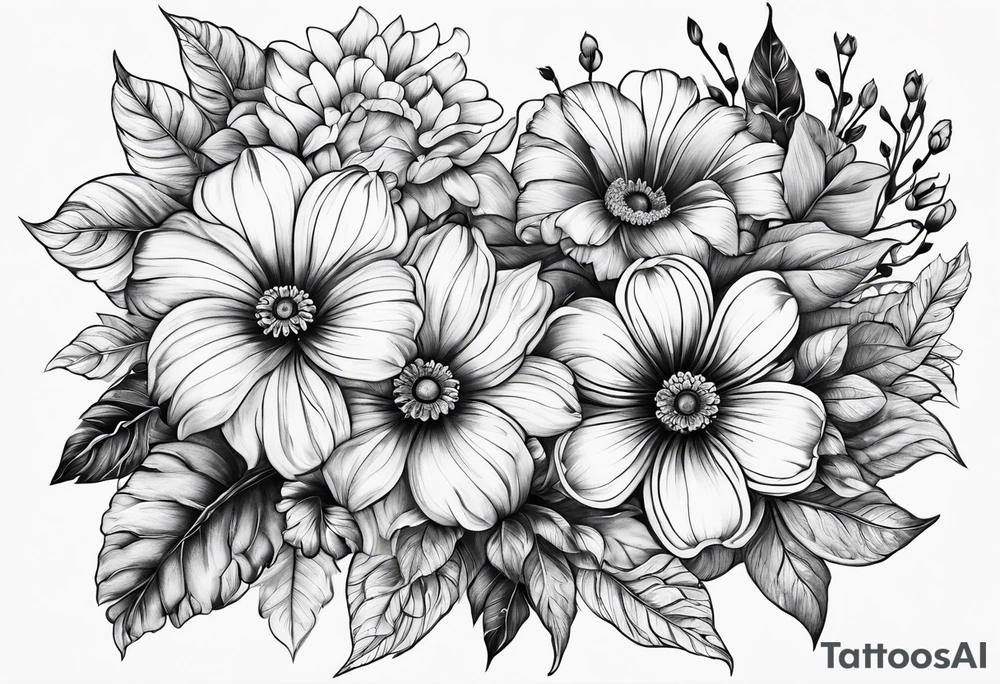 pen intertwined flowers tattoo idea