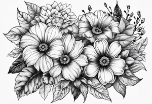 pen intertwined flowers tattoo idea