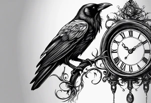 raven perched on clock tattoo idea