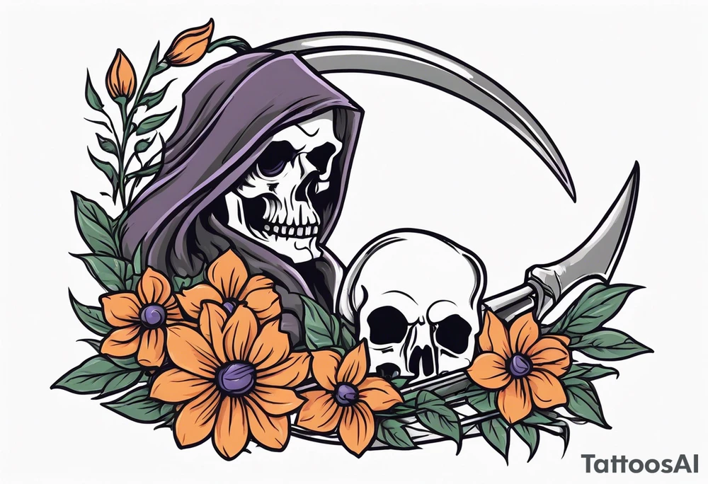 scythe grim reaper cute girlie nightshade flower tattoo idea