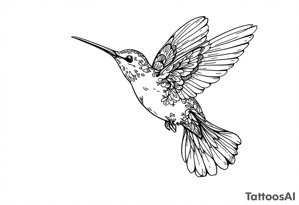 Fine line hummingbird in flight tattoo idea