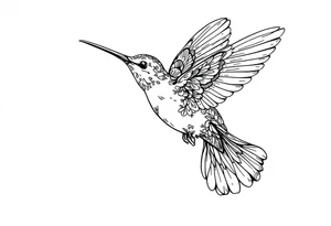 Fine line hummingbird in flight tattoo idea