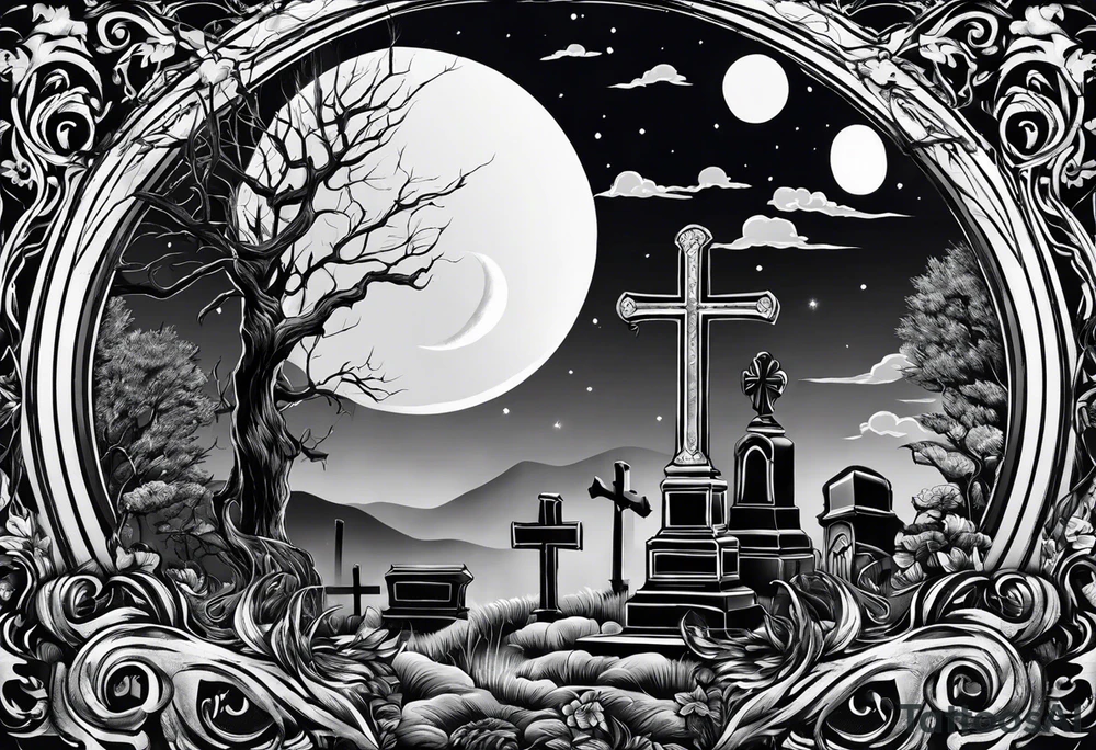 graveyard with moon tattoo idea