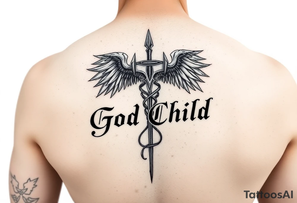 “God’s Child” going down forearm. tattoo idea