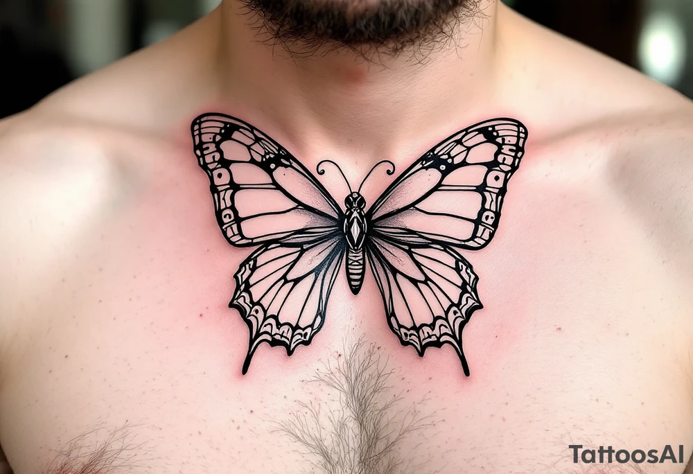 A bow tie with a butterfly outlining it tattoo idea