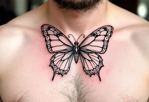 A bow tie with a butterfly outlining it tattoo idea