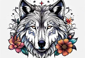 Wolf, flower, cross tattoo idea