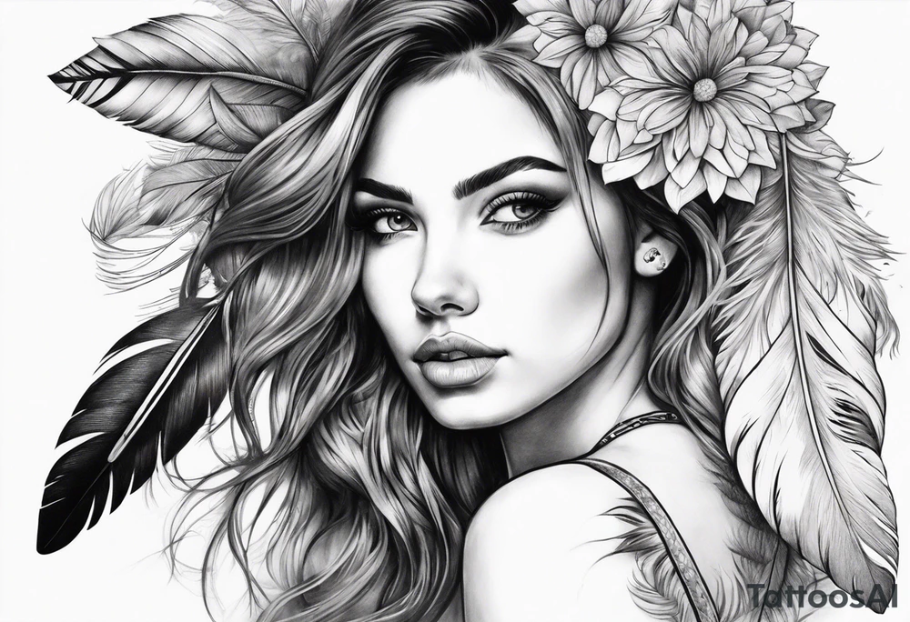 Girl with feather tattoo idea