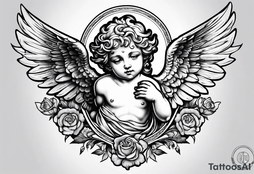 Flying Cherub renaissance style tattoo idea