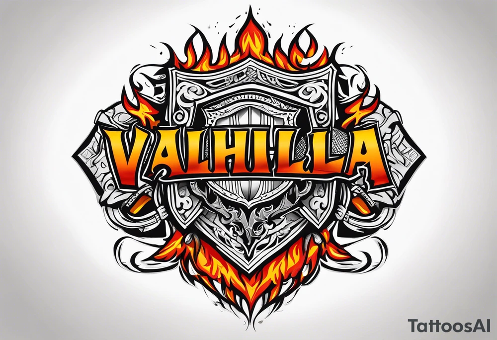 Valhalla on  fire shield tattoo idea