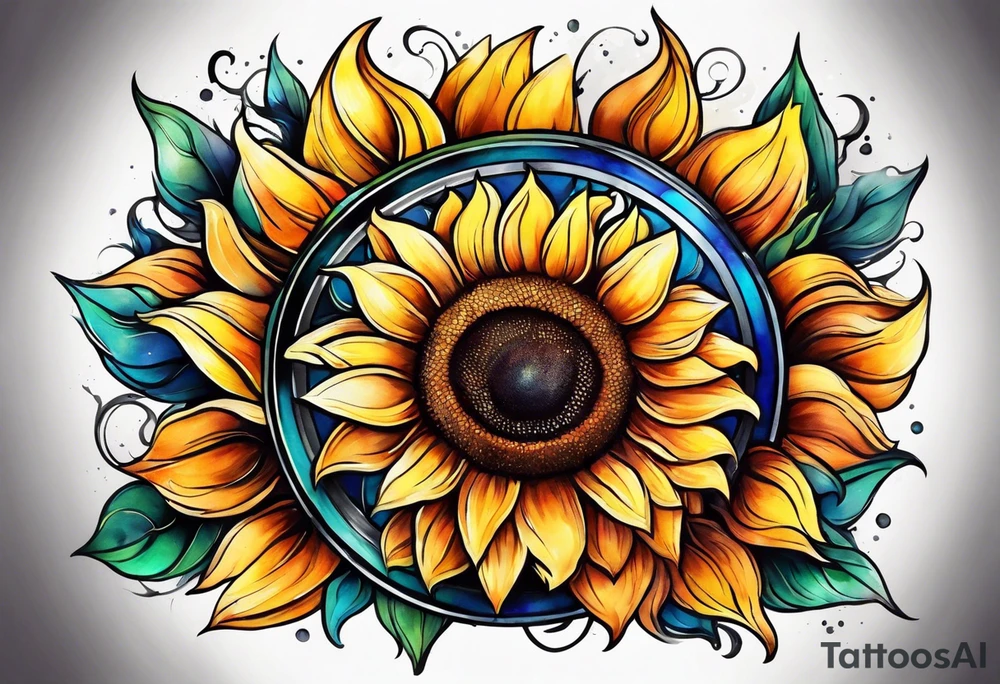 Colorful sunflower arm sleeve tattoo idea