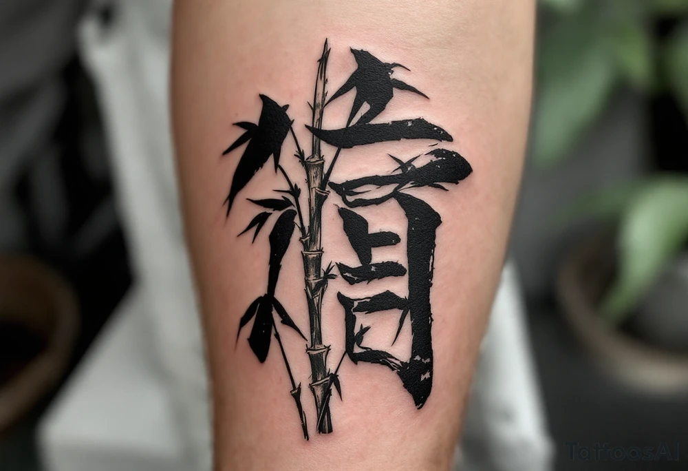 和 (hé, “harmony”) in soft green is typically inked alongside bamboo to express peace and resilience. tattoo idea