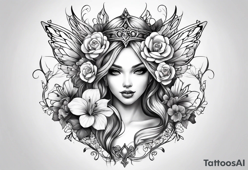 Full Fairy with flowers tattoo idea