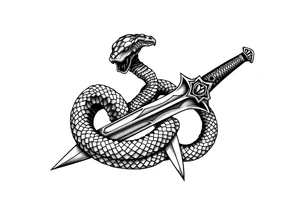 mystical snake coiled around an ancient dagger with jeweled hilt tattoo idea