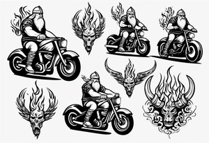 A viking riding a motorcycle with flames tattoo idea