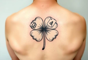 A. Four-leaf clover with dice, playing cards, a slot machine, and a roulette table in each leaf tattoo idea