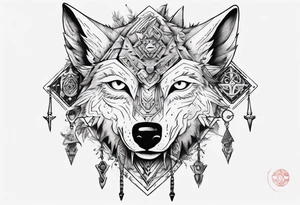 wolf head with zelda symbols mixed into the design tattoo idea