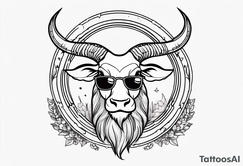 capricorn with beard and sunglasses tattoo idea