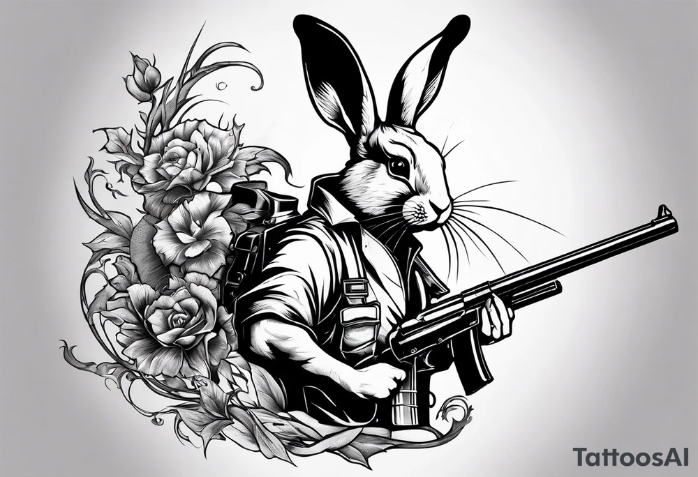 rabbit with gun fighting with dragon tattoo idea