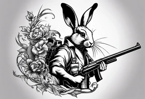 rabbit with gun fighting with dragon tattoo idea