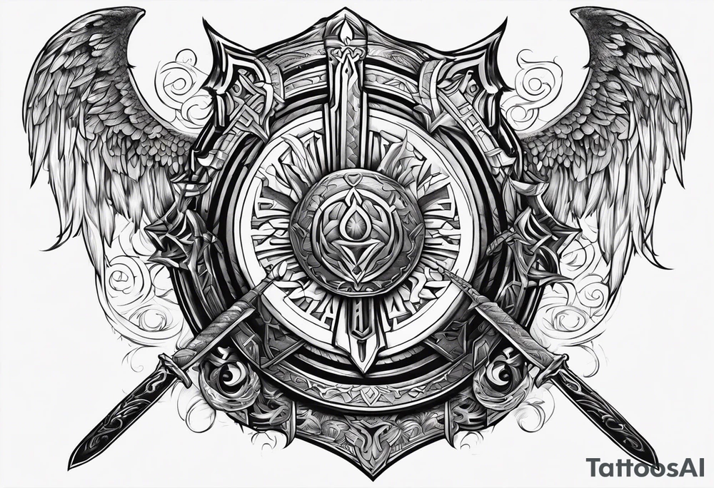 Valhalla shield fire sword tattoo idea