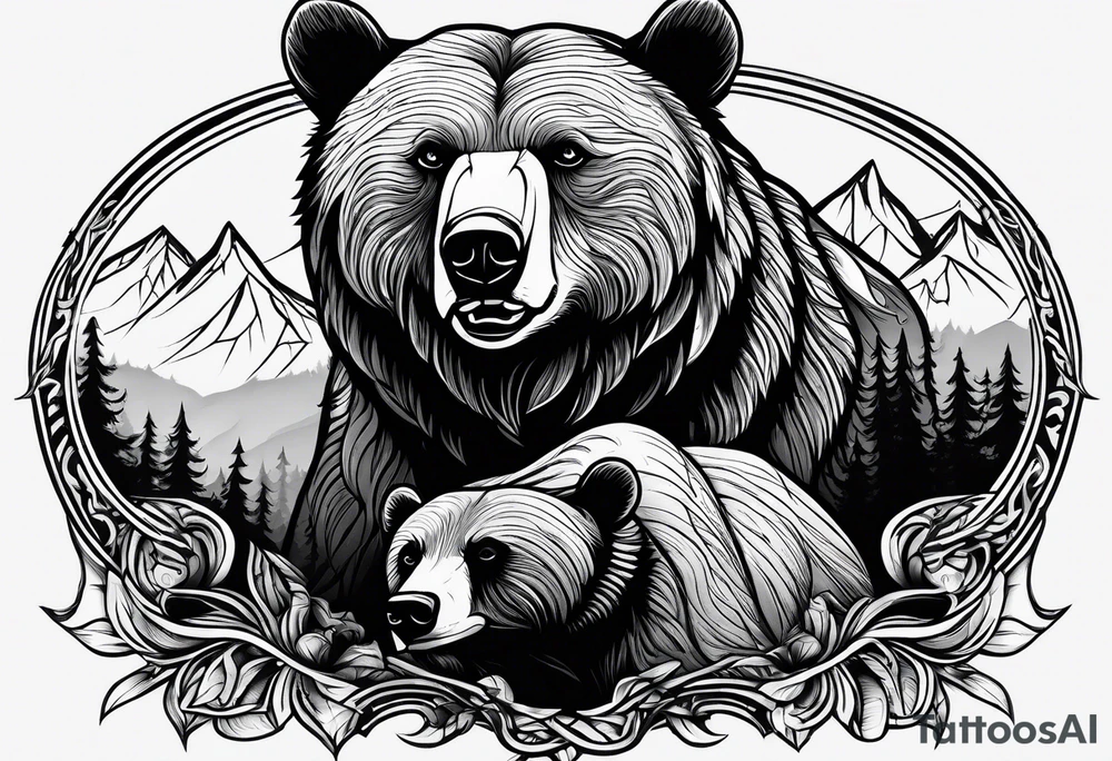 Bear protecting cubs tattoo idea