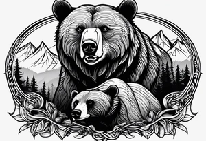 Bear protecting cubs tattoo idea