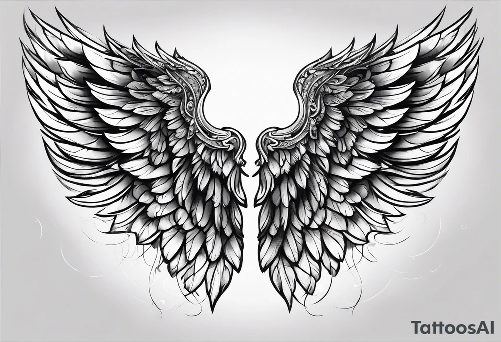 Angel wing with the numbers of 999 and lines tattoo idea