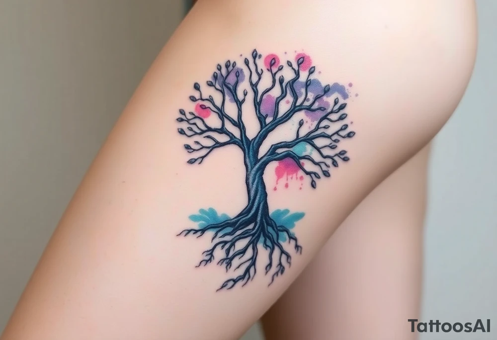 mystical tree of life with cosmic roots and celestial branches tattoo idea