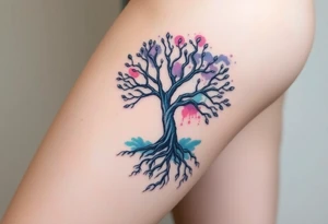 mystical tree of life with cosmic roots and celestial branches tattoo idea