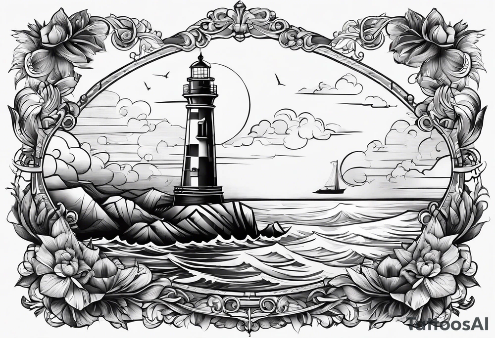 tatou d'un phare maritime dans un bateau a voiles. tattoo idea