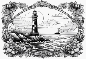 tatou d'un phare maritime dans un bateau a voiles. tattoo idea